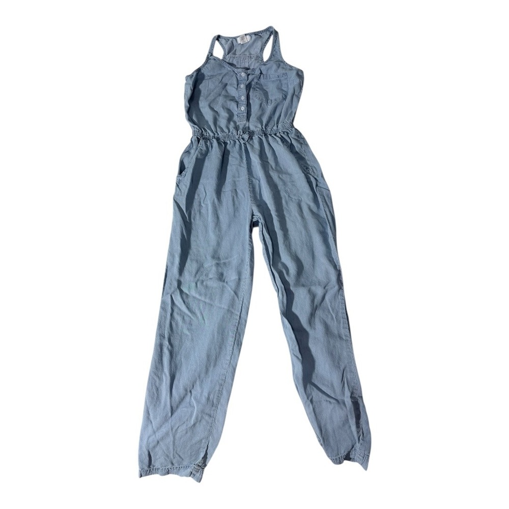 Modern‎ Japna Jumpsuit Small Blue Lyocell Denim Look Sleeveless Racerback Henley